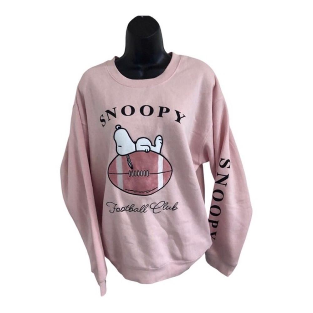 Peanut’s Snoopy football club graphic print pink sweatshirt‎ size medium new - Picture 14 of 15